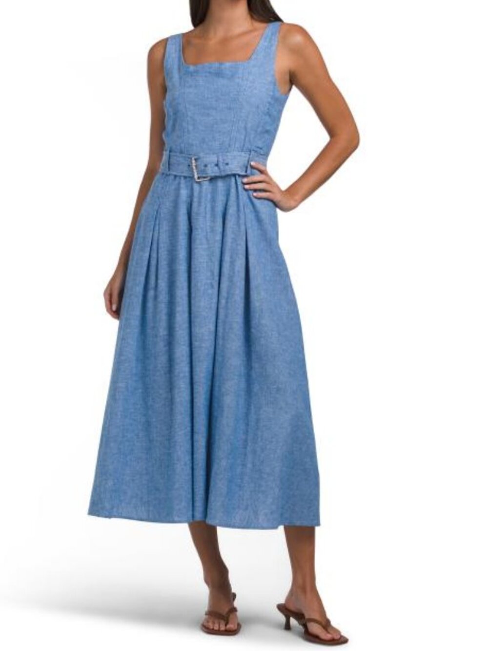 KARL LAGERFELD Linen Blend Belted Dress - Picture 1 of 2